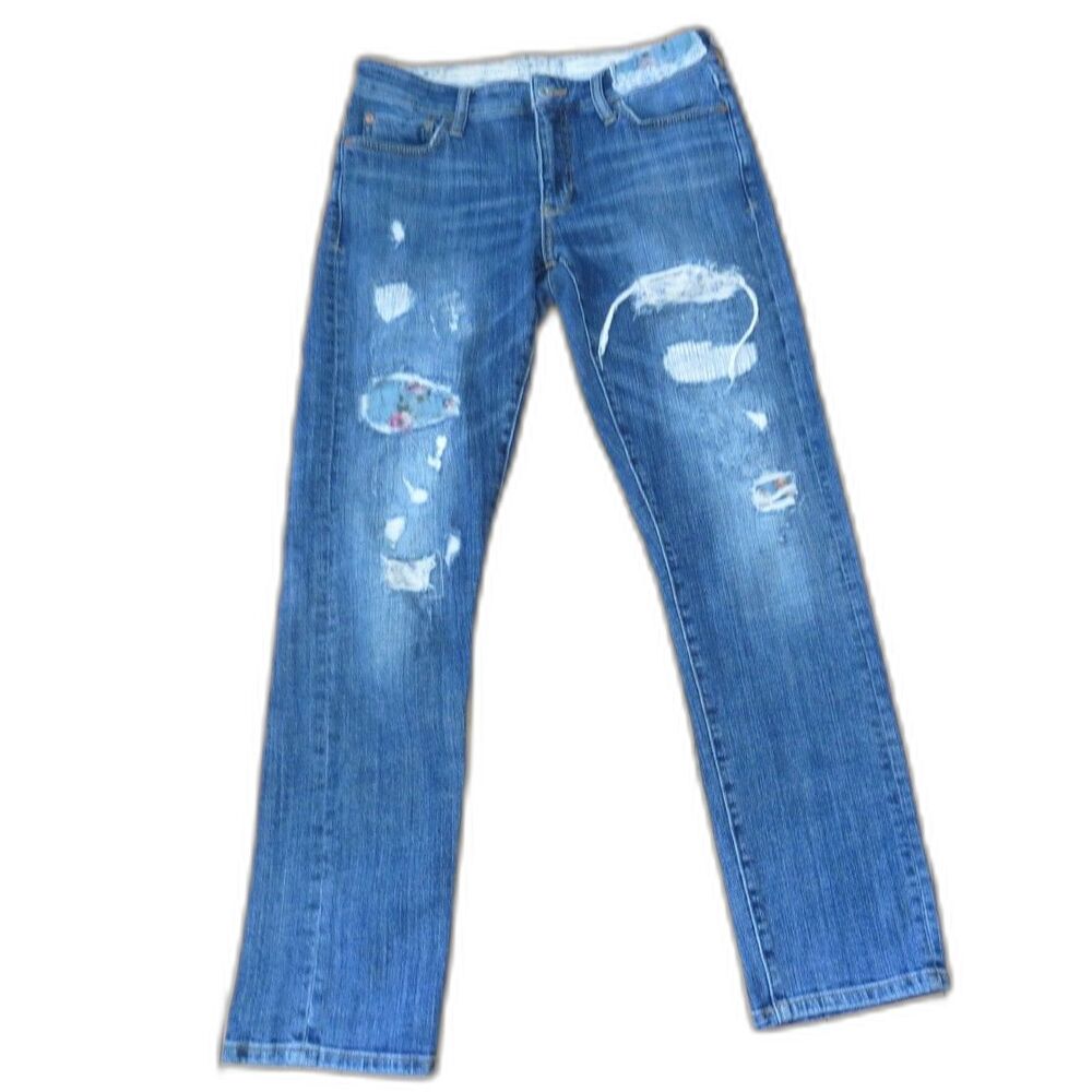 Pilcro Anthorpologie Women's Boyfriend Ripped Patchwork Jeans 27 EUC - Picture 9 of 11
